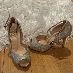Elegant Silver Peep-Toe Heels